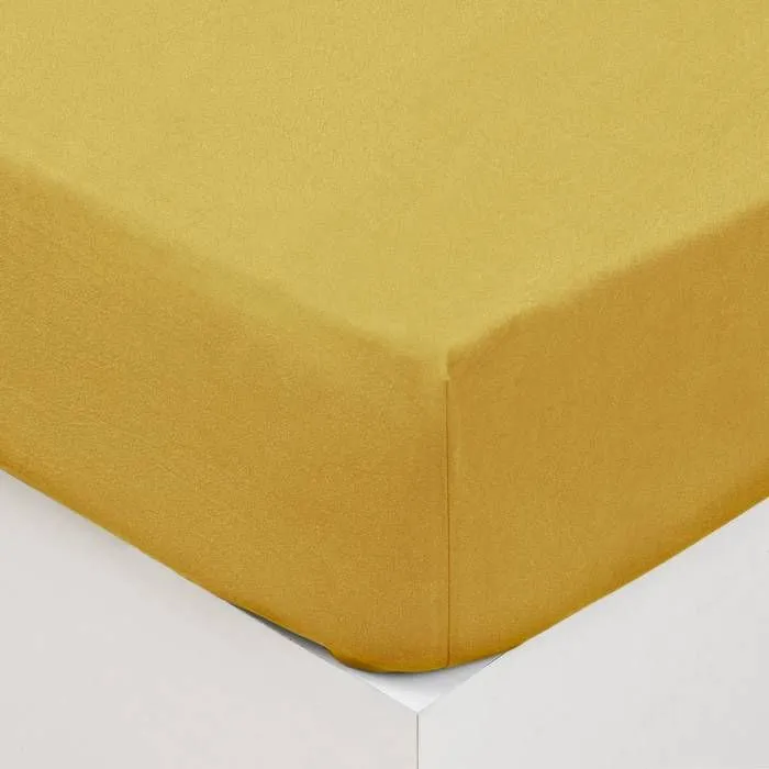 Drap housse - ATMOSPHERA - Ocre - 160 x 200 cm - Coton lavé - Bonnet 27 cm-0