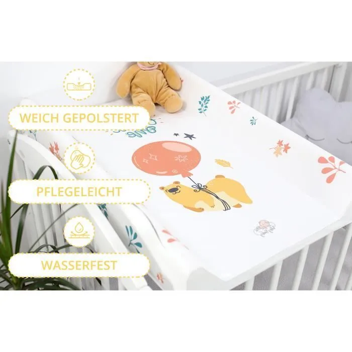 Matelas à Langer bébé lavable 70 x 47 cm - rembourrage mousse, pour table à langer - Voyage - toise imprimée Motif ours en peluche-3