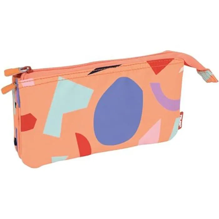 Trousse - MILAN - Fun Animals - 5 compartiments - Zippée - Orange et beige-0