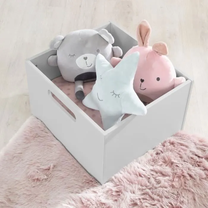 ROBA Casier de Rangement en Bois pour Chambre d'Enfant - Bac pour Jouets et Déco avec Poignées - Gris-2