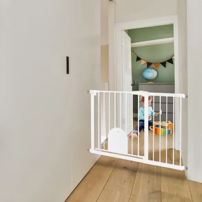 UISEBRT 105-115cm Extensible Barrière de Sécurité avec Chatière Fermeture Automatique sans Perçage pour Enfants et Animaux Blanc-2
