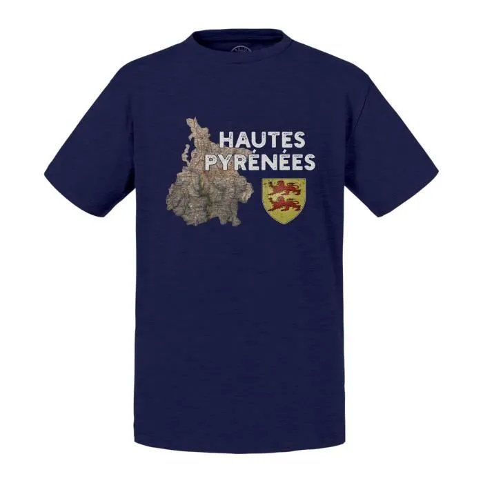T-shirt Enfant Bleu Hautes Pyrénées 65 Departement Tarbes Carte Ancienne Occitanie-0