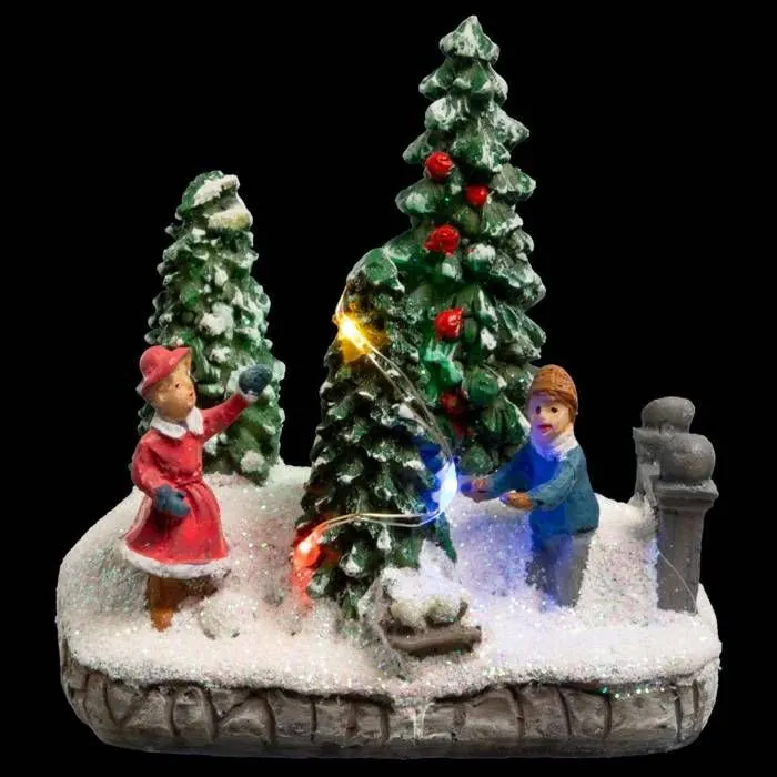 Village de Noël animé LED - Feeric - Sapins 3 ou 4 - Multicolores - Intérieur - Piles-0