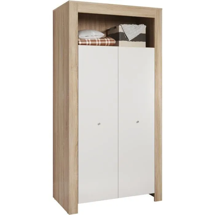 Chambre bébé trio PIA - Lit 70x140 cm + Commode à langer 2 portes + Armoire 2 portes - Décor chêne sonoma et blanc mat - TRENDTEAM-1
