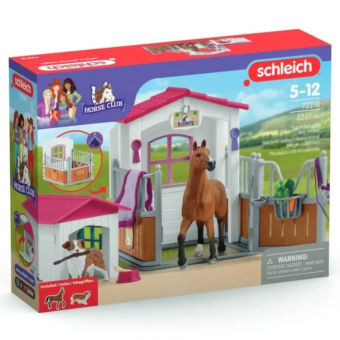 Box avec Jument Hanovrien et Berger Australien, Figurine cheval et accessoires, SCHLEICH 72218 Horse Club, dès 5 ans-4