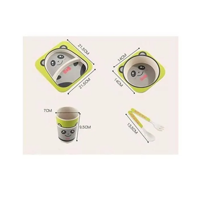 5 Pièces Coffret Vaisselle Repas Bébé  Jeu de vaisselles en Bambou La Fibre De Bambou Vaisselle pour Enfants-Fauve-2