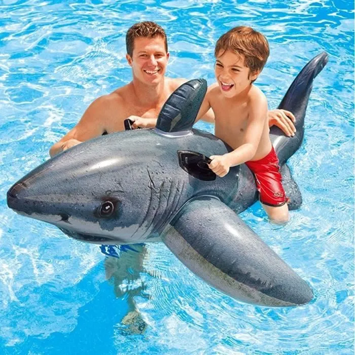 Bouée gonflable INTEX Grand Requin Blanc à Chevaucher - 173x107 cm - Pour Enfant à partir de 3 ans-0