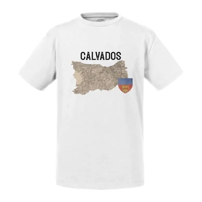 T-shirt Enfant Blanc Calvados 14 Département Caen Carte Ancienne Normandie-0