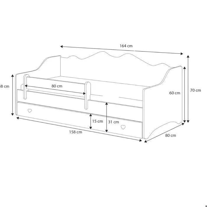 Lit enfant pour une fille Emma  80x160 avec matelas + sommier + tiroir en blanc/rose-4