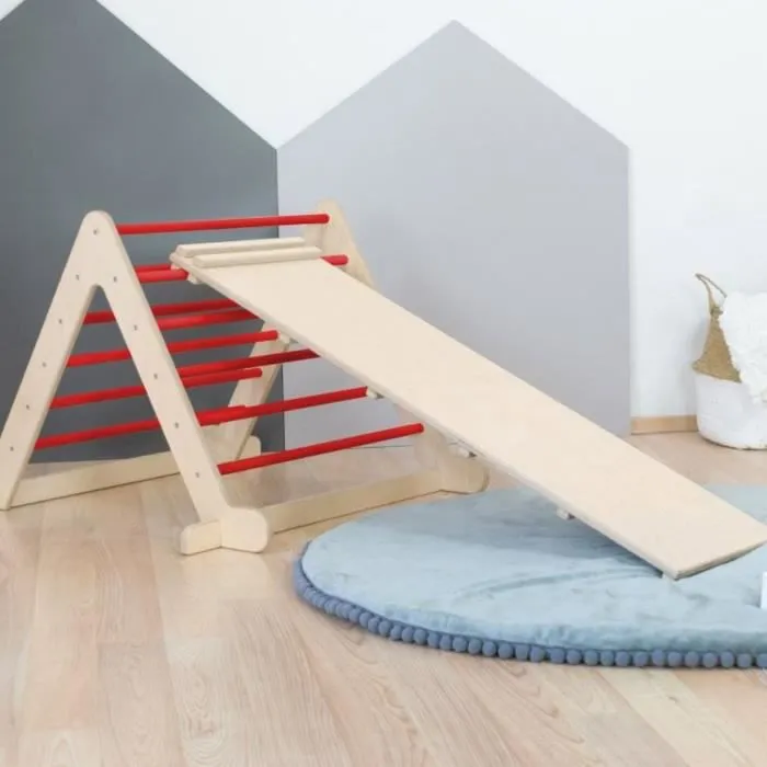 Jeu d'équilibre et motricité PIKY - bois naturel et rouge-1