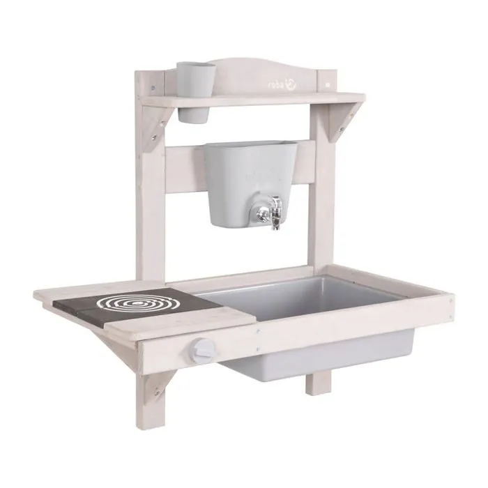 ROBA Jeu Cuisine Enfant à Suspendre pour Extérieur avec Bac Amovible - Jouet d'Imitation avec Accessoires - Bois Massif Gris-4
