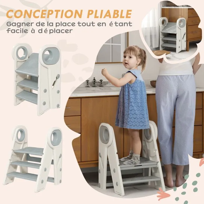 Marche pied pour enfant - AIYAPLAY - ajustable de 3 à 2 marches - pliable - avec poignées, surface antidérapante - gris-4