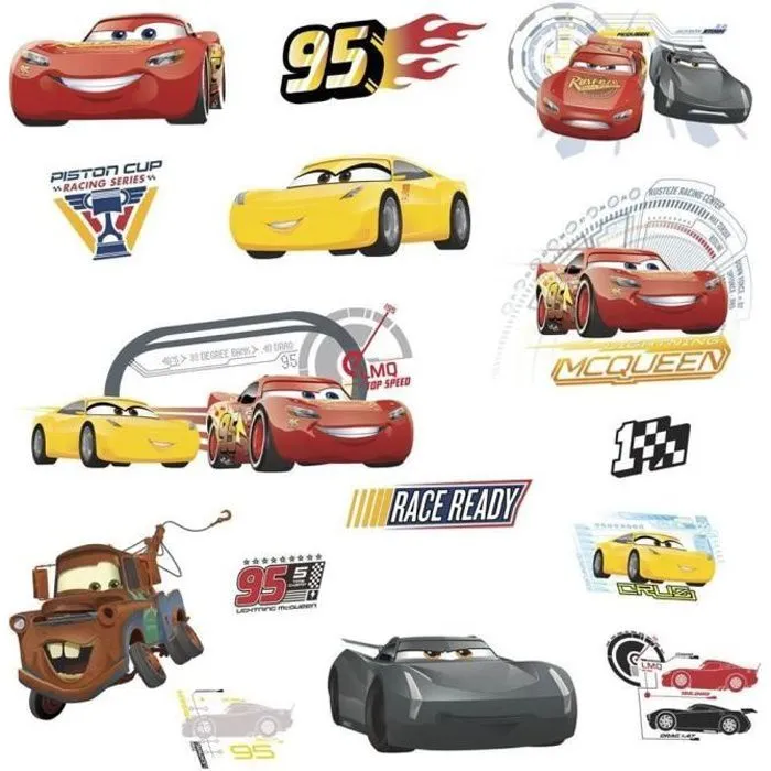 Stickers repositionnables Cars avec Flash McQueen Martin et ses amis de Disney 25,4CM X 45,7CM-0