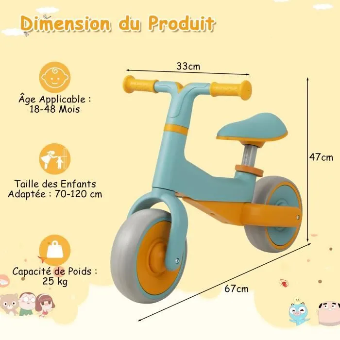 COSTWAY Draisienne Bébé 18-48 Mois avec Siège Réglable et Guidon, Vélo Draisienne sans Pédale pour Enfants avec Roues EVA Élargies-3
