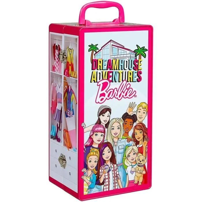 Mallette Armoire Barbie - Klein - Pour Vêtements et Accessoires de Poupées - Rose et Multicolore-1