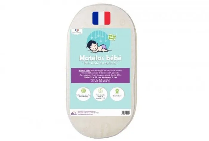 KIT PRATIQUE BEBE Matelas 32x72 Couffin Berceau Bébé Bambou + 3 Draps housse Bambou Couffin Fille | Oeko-Tex | Fabrication France UE-2