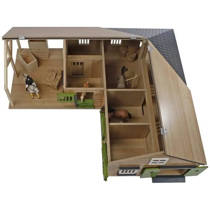 Ecurie miniature en bois pour chevaux - Kids Globe - Univers miniature - 4 boxes de rangement - échelle 1:24-1
