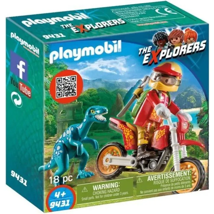 PLAYMOBIL 9431 - Dinos - Pilote De Moto Et Raptor - The Explorers - Mixte - Autre-0