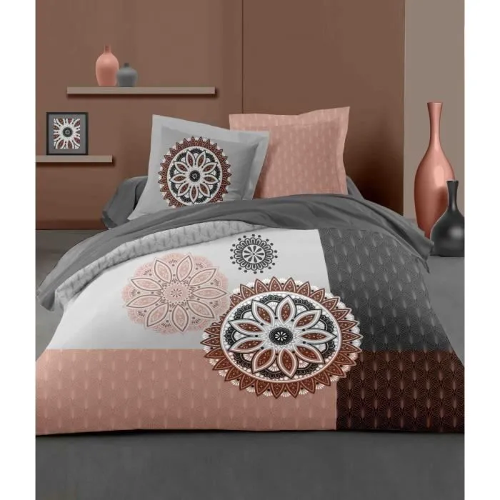 Parure de couette YUCATAN 100% coton - Rose - 240x260 cm-3