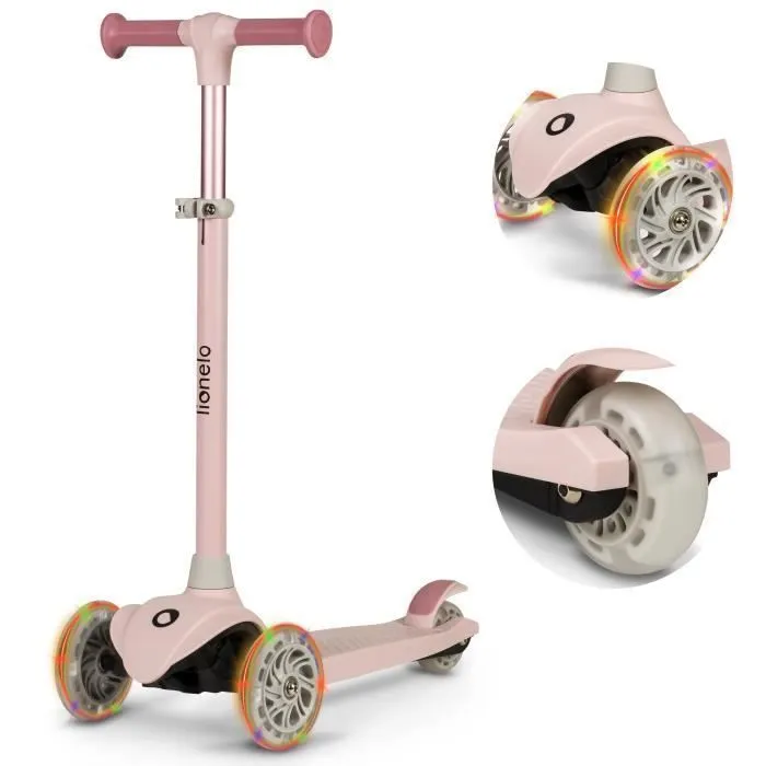 Trottinette d'Équilibre - LIONELO - Jessy - 3 Roues - Hauteur réglable - LED Roulement - Rose-0