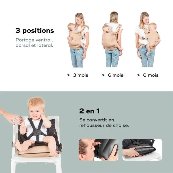 Babymoov Porte-bébé physiologique, évolutif en Réhausseur nomade Moov & Boost, Beige-3