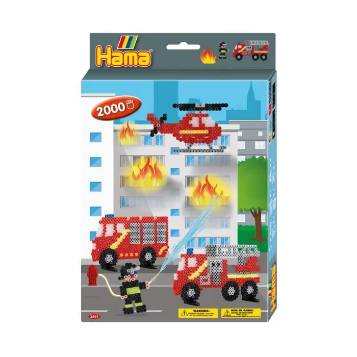 HAMA - Boite Les Pompiers - 2000 perles à repasser taille MIDI et 1 plaque Camion - Loisirs créatifs - Dès 5 ans-0