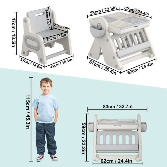 UISEBRT Table pour Enfant avec Chaise Tableau à Dessin Magnétique & Espace de Rangement & Plateau Inclinable Charge max. 100KG-1