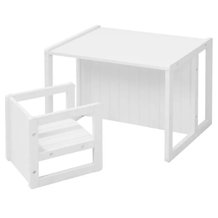 ROBA Tabouret d'Enfant - Style Maison de Campagne - Chaise Réversible à 3 Hauteurs d'Assise - Bois Blanc-2