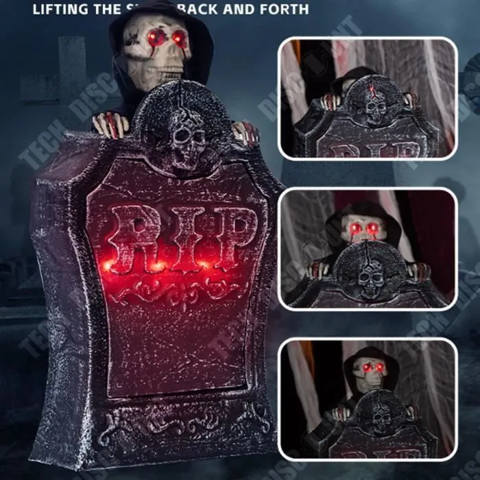 TD® Ornement de pierre tombale à soulever  26*9.5*39cm   Son lumineux Design de levage Décoration de pierres tombales pour Halloween-3