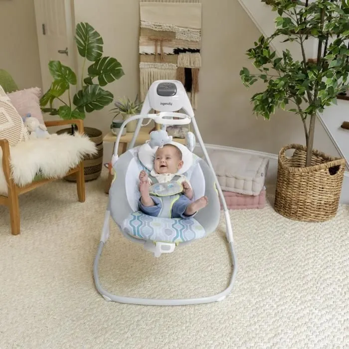 INGENUITY Balancelle bébé électrique pivotante 180° – Everston, 6 vitesses et 3 directions de balancement, 8 mélodies et 3 sons de-1