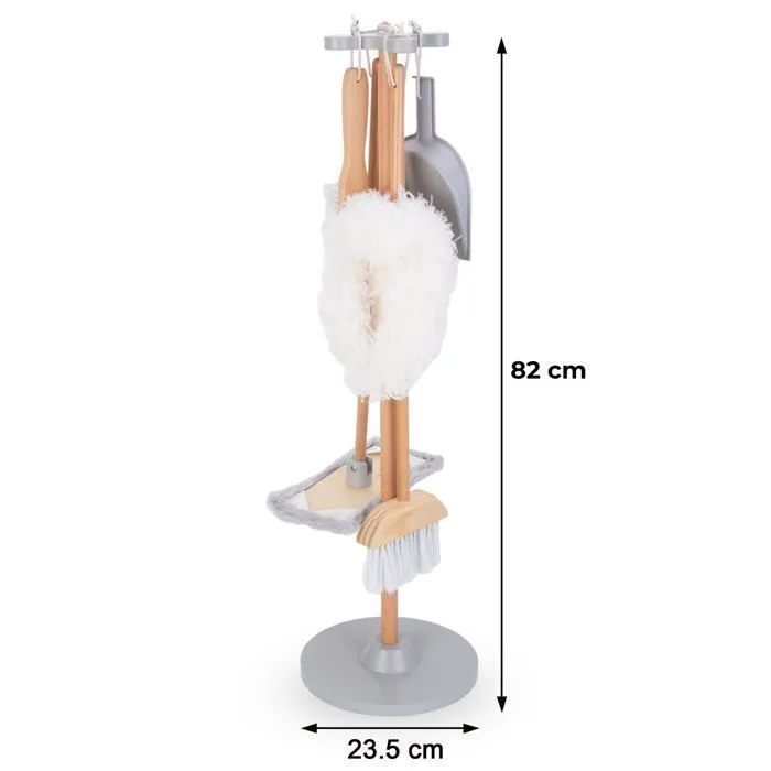 Mamabrum kit de Nettoyage en Bois Enfant , Jouet d'imitation- support de Rangement, pelle, Balai, vadrouille Tampon Doux, plumeau-3