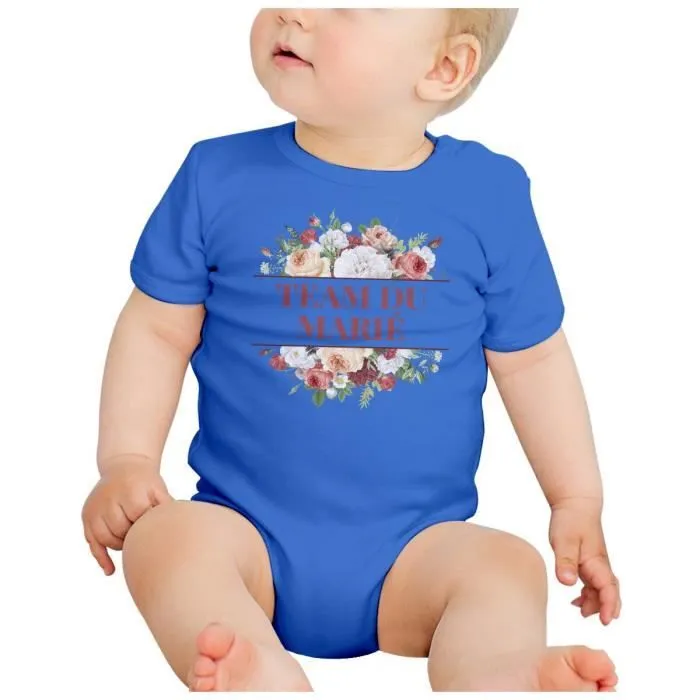 Body Bébé Manche Courte Bleu Team du Marié Mariage Mariée Bouquet Fleurs-1