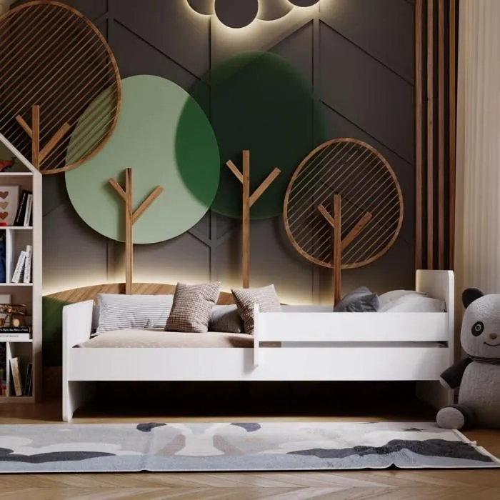 Lit d'enfant Complet 70x140 cm MAX sommier, barrièreères, matelas pour Filles garçons lit Simple - BLANC-3