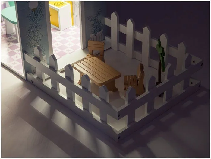 Grande Maison de Poupées en Bois Mamabrum, Éclairage LED, Jardin, 3 Étages,  4 Pièces,  Meubles Mobiles Piano, Lit, Canapé, Cuisine-4