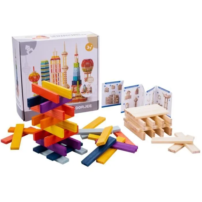 Planchettes de construction en bois - Dorjee - DT26012 - A partir de 3 ans - Couleurs vives-0