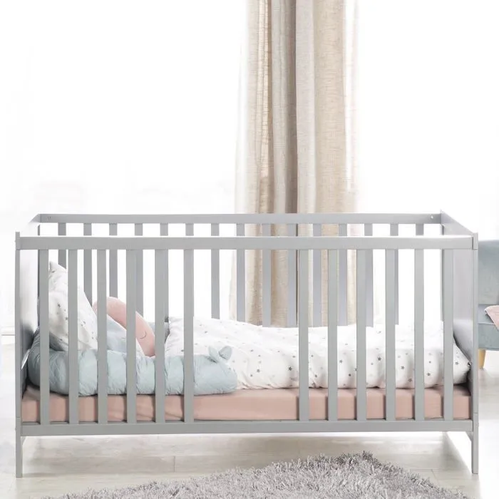 ROBA Lit Bébé Évolutif 70x140 - Réglable en Hauteur - 3 Barreaux Amovibles - Coins de Transformation Inclus - Bois Gris-4