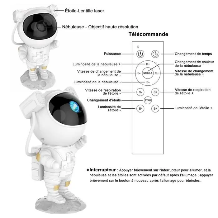 Projecteur de Galaxie D'astronaute Starry Sky Night Light, Projecteur D'étoile D'astronaute avec Nébuleuse, projecteur ciel etoile-3