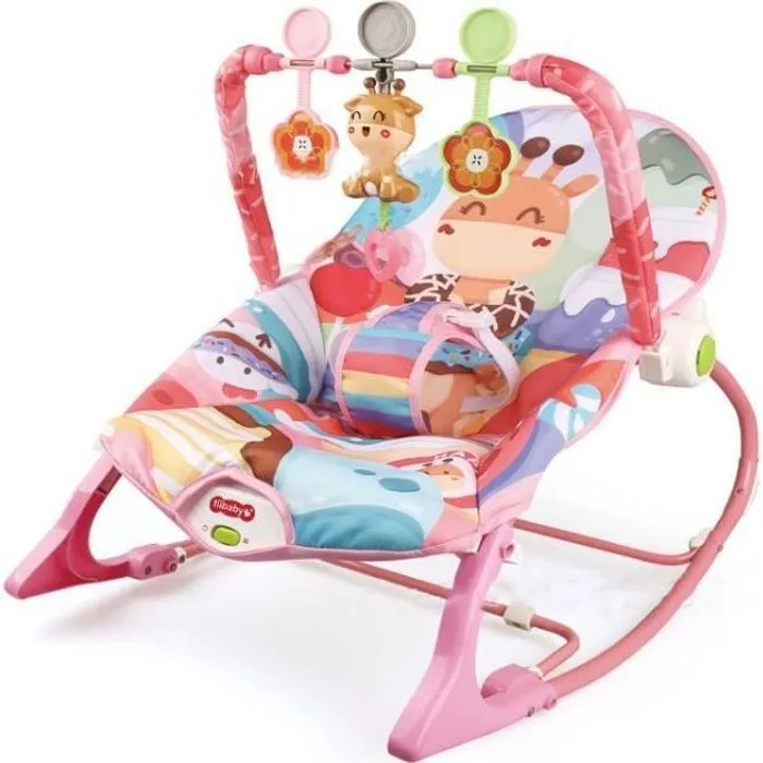Transat bébé électrique vibrant et musical avec 3 jouets pour 0 à 3 ans bébé, Rose-0