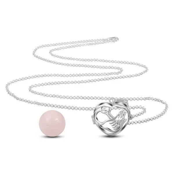Bola de grossesse coeur cygne à grelot rose * Longueur collier : 114 cm * Matière pendentif : Cuivre, plaqué argent * Diamètre de-1