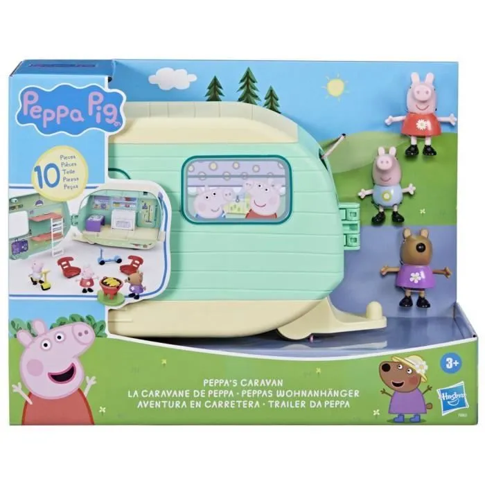 Peppa Pig, La caravane de Peppa avec 3 figurines et 6 accessoires, jouets préscolaires pour filles et garçons, à partir de 3 ans-4