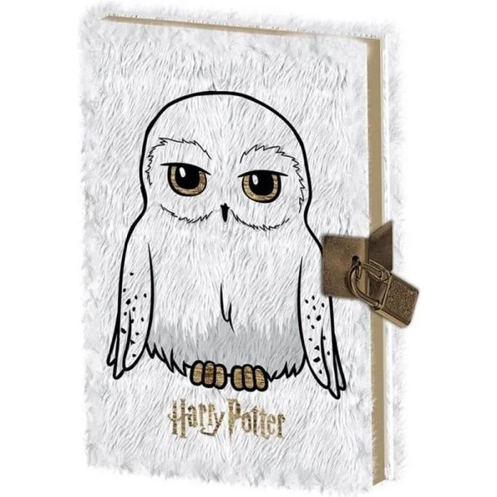Journal Intime - Harry Potter - Hedwige Fourrure - Licence Officielle - Cadenas et Clés-0