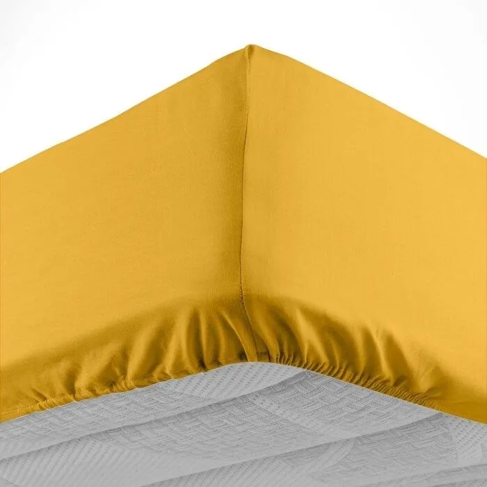 Drap housse 140x190 cm - Bonnet 30 cm - 100% coton - Jaune-1