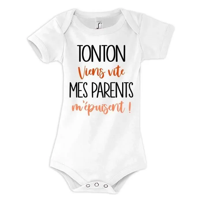 Body bébé - Tonton - Viens vite mes Parents m'épuisent - Blanc - Mixte-0