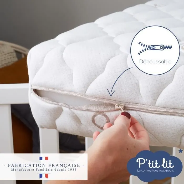 Matelas Bébé Coton Bio - 60x120x10 cm - 100% Coton - Déhoussable - Sans traitement chimique-3