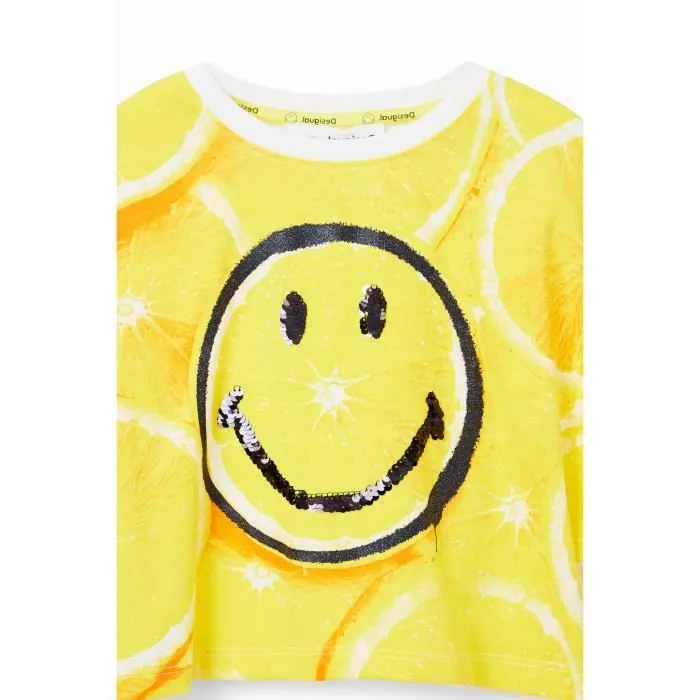 T-shirt fille Desigual Smiley Limon - jaune/blanc - 7/8 ans-2