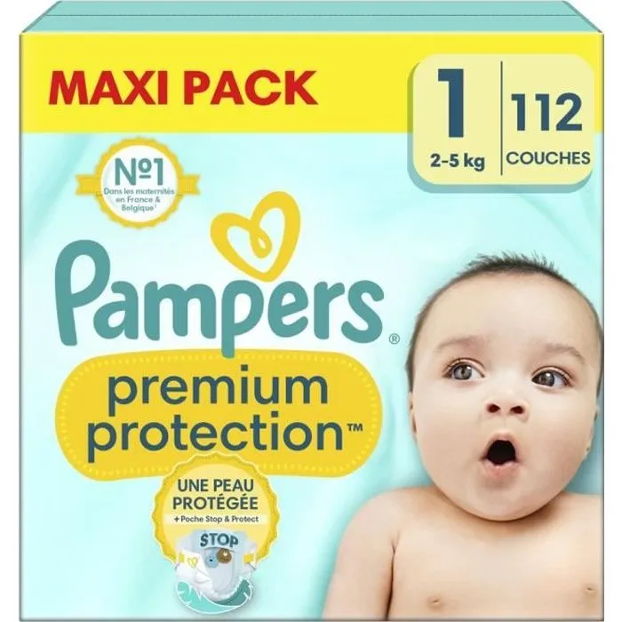 112 Couches Premium Protection Taille 1 (2kg - 5kg) - Pampers-0