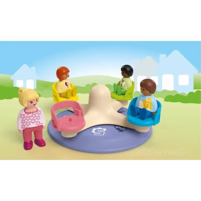 PLAYMOBIL Junior 71701 Enfants et tourniquet, Comprend quatre personnages et un tourniquet, Dès 1 an-1