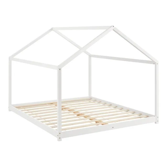 Lit cabane pour enfant Cerro avec sommier à lattes pin 160 x 200 cm blanc [en.casa]-3