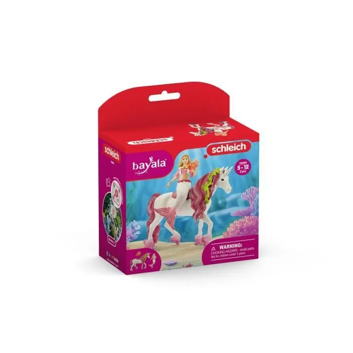 Figurine schleich Sirène Feya sur licorne de mer- Set de 3 Pièces - Figurines Poupée Princesse Scintillante et Licorne avec-1