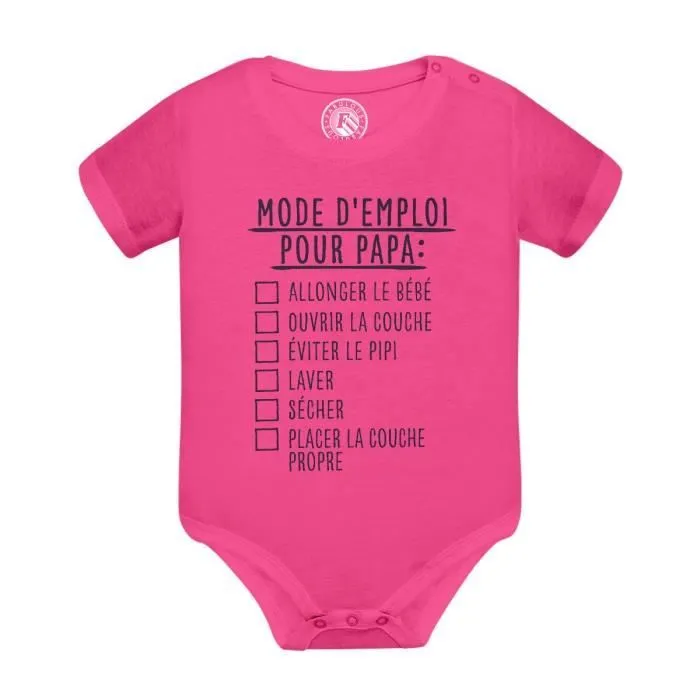 Body Bébé Manche Courte Rose Mode D'Emploi Pour Papa Couche Humour Blague-0